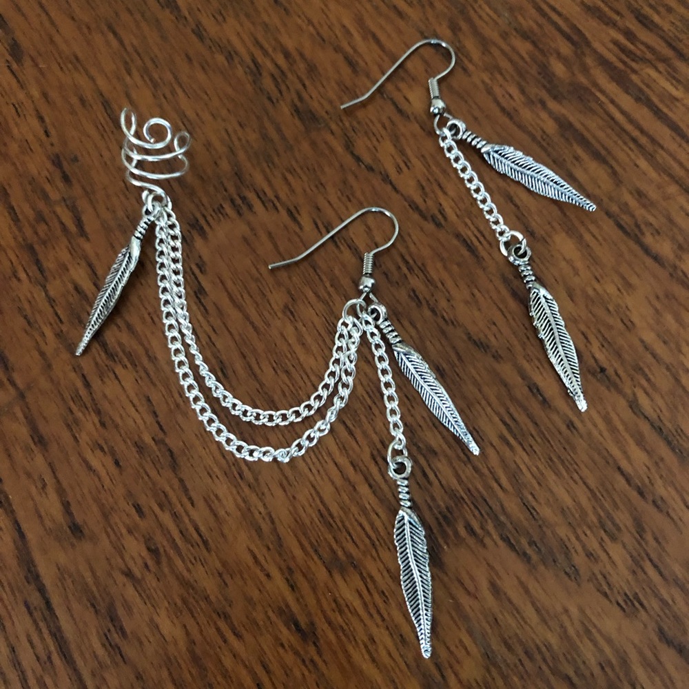 New Simple Dangly Feathers Ear Cuff Earrings Set